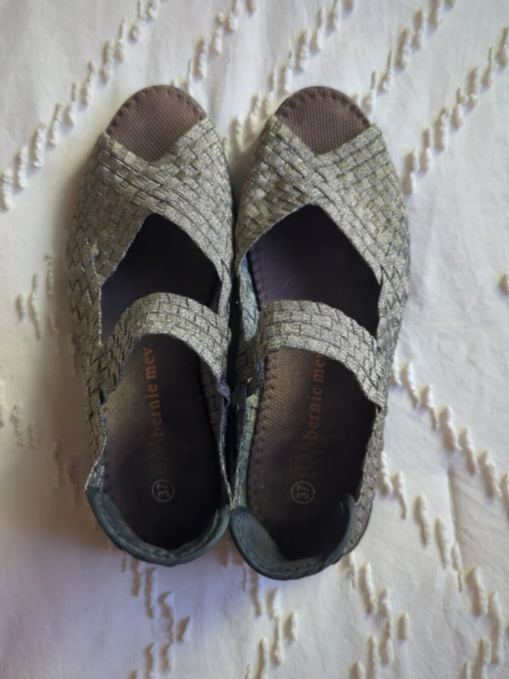 Bernie Mev Woven Mary Jane Flat Sandals in Metallic Bronze Size EU 37 (US 6.5-7)